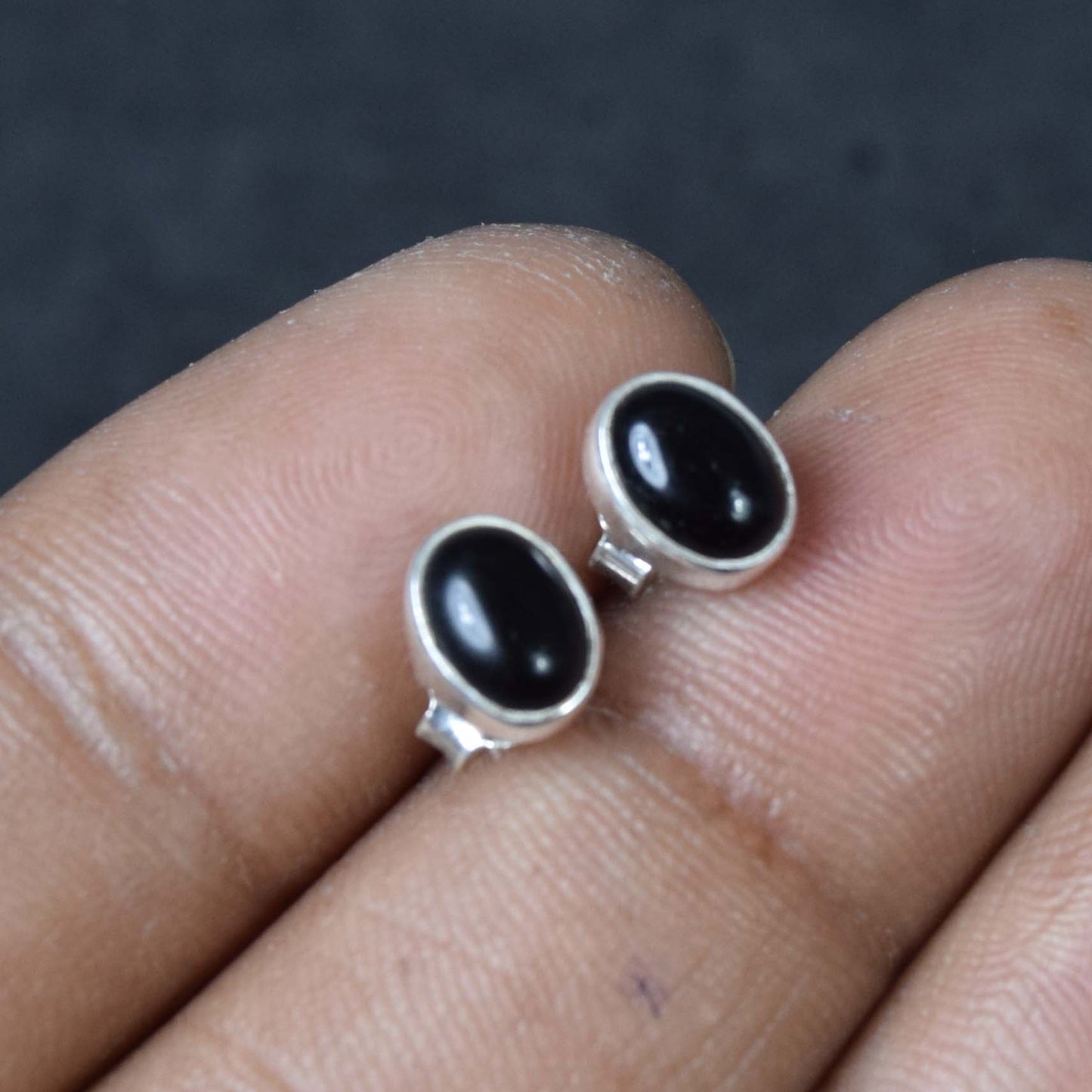 925 Solid Sterling Silver Black Onyx Stud Earring
