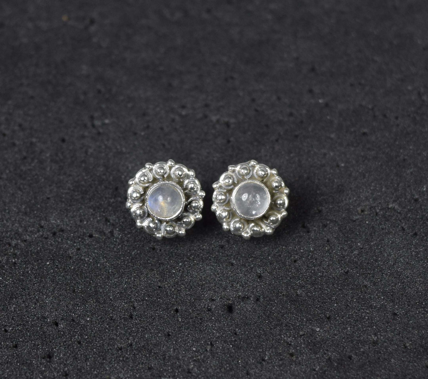 925 Solid Sterling Silver White Rainbow Moonstone Stud Earring