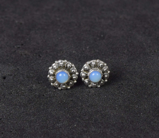 925 Solid Sterling Silver Milky Opalite Stud Earring