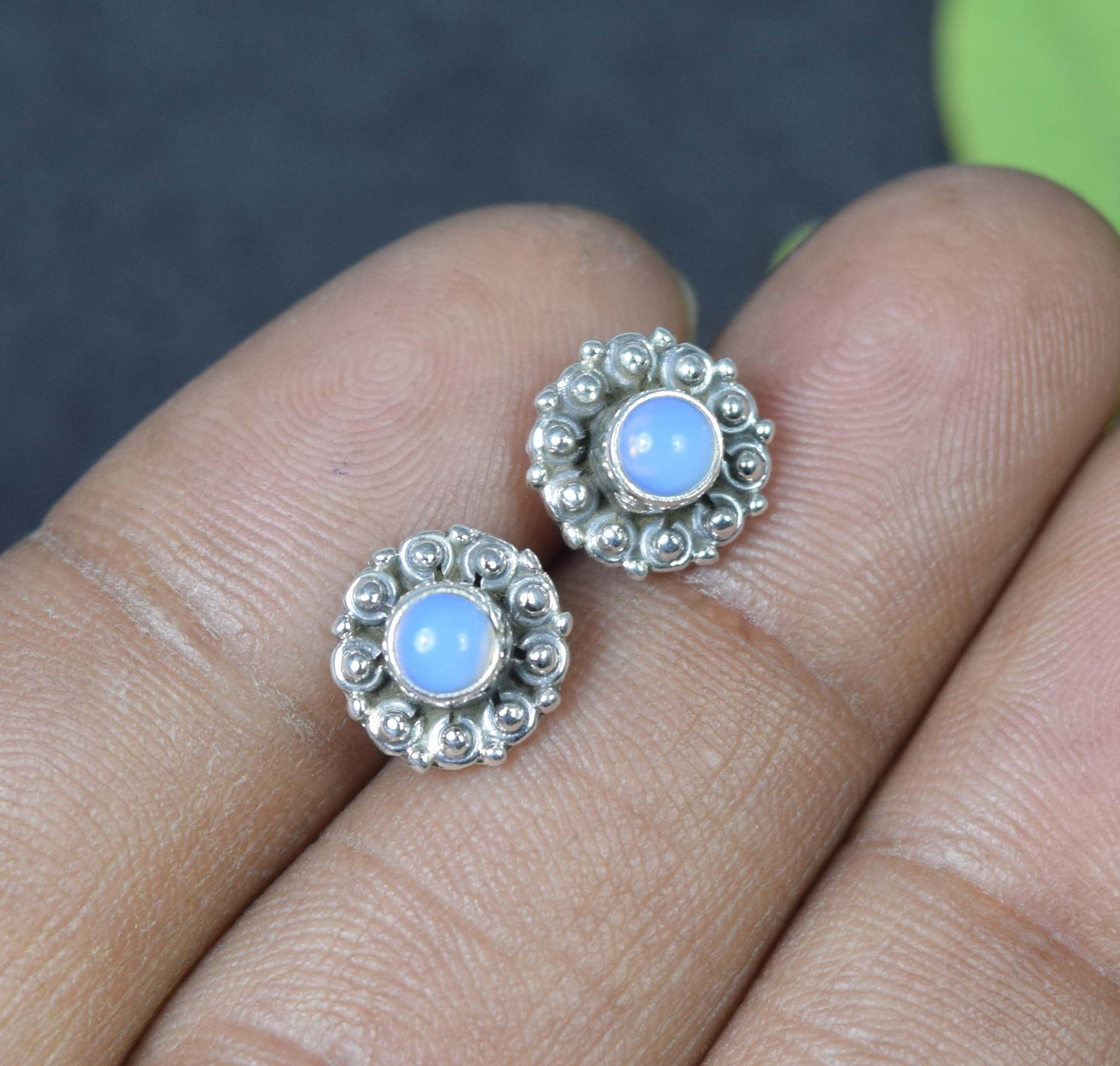 925 Solid Sterling Silver Milky Opalite Stud Earring