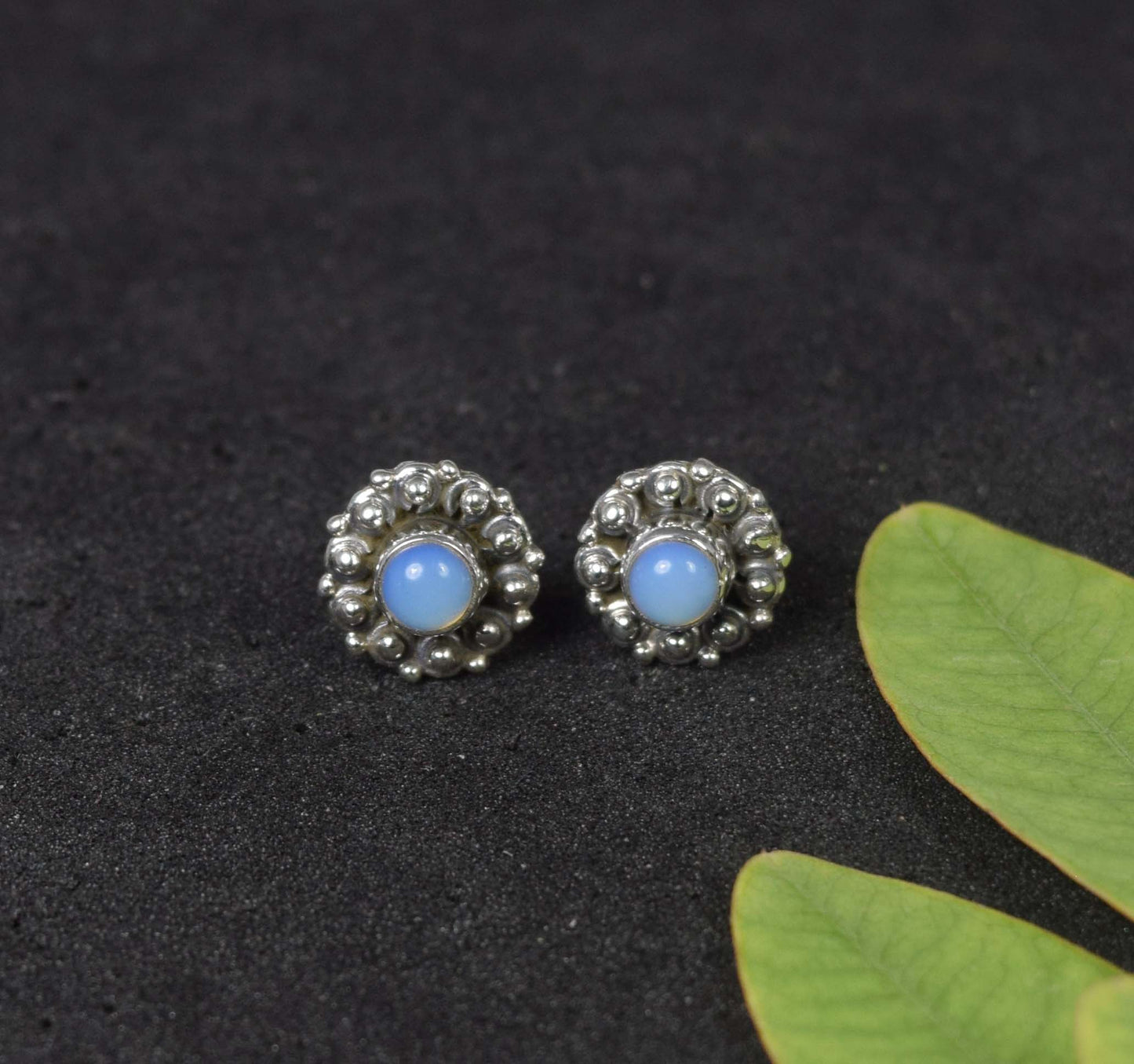 925 Solid Sterling Silver Milky Opalite Stud Earring