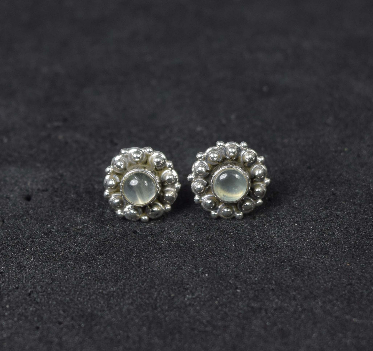 925 Solid Sterling Silver Green Prehnite Stud Earring