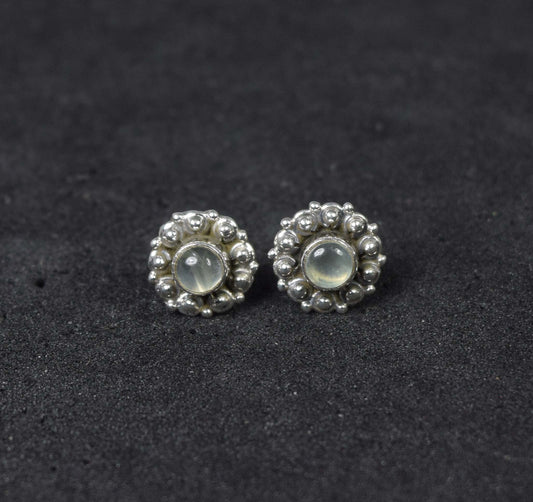 925 Solid Sterling Silver Green Prehnite Stud Earring