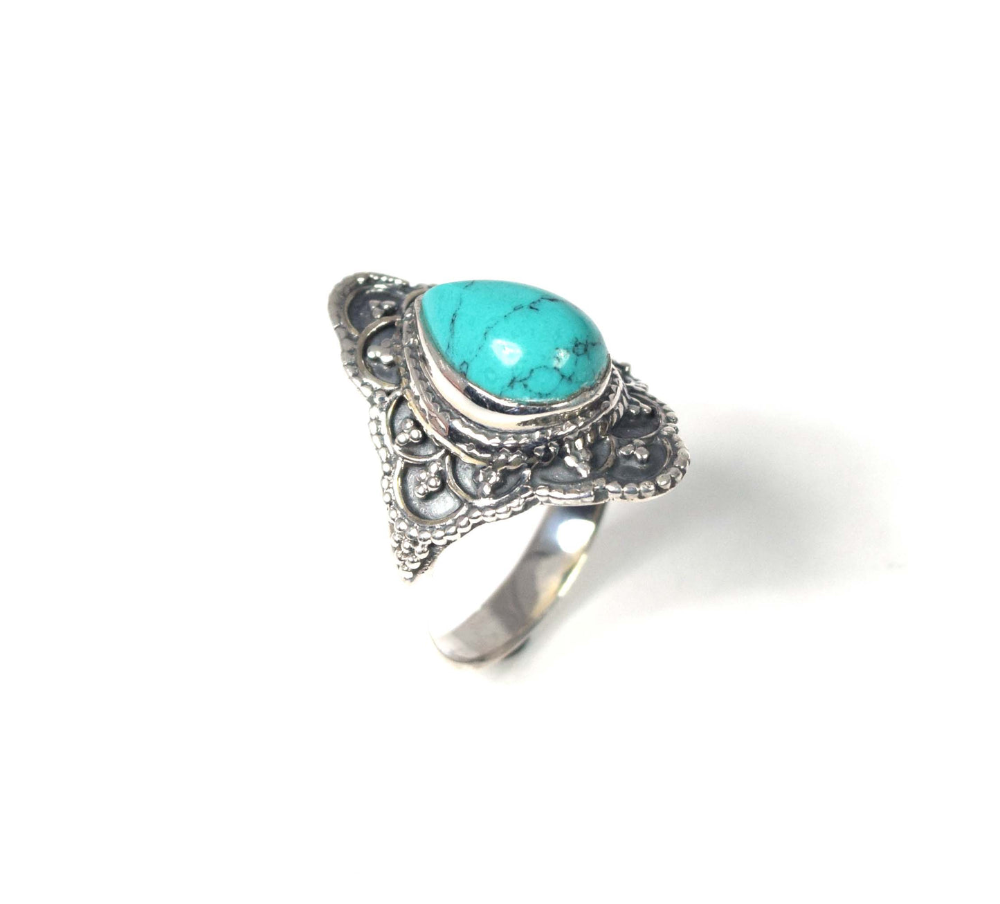 925 Solid Sterling Silver Blue Turquoise Ring-5 US