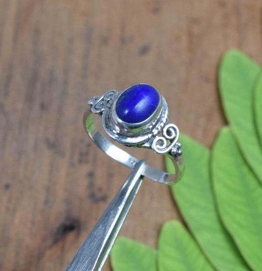925 Solid Sterling Silver Blue Lapis Lazuli Ring -6 US