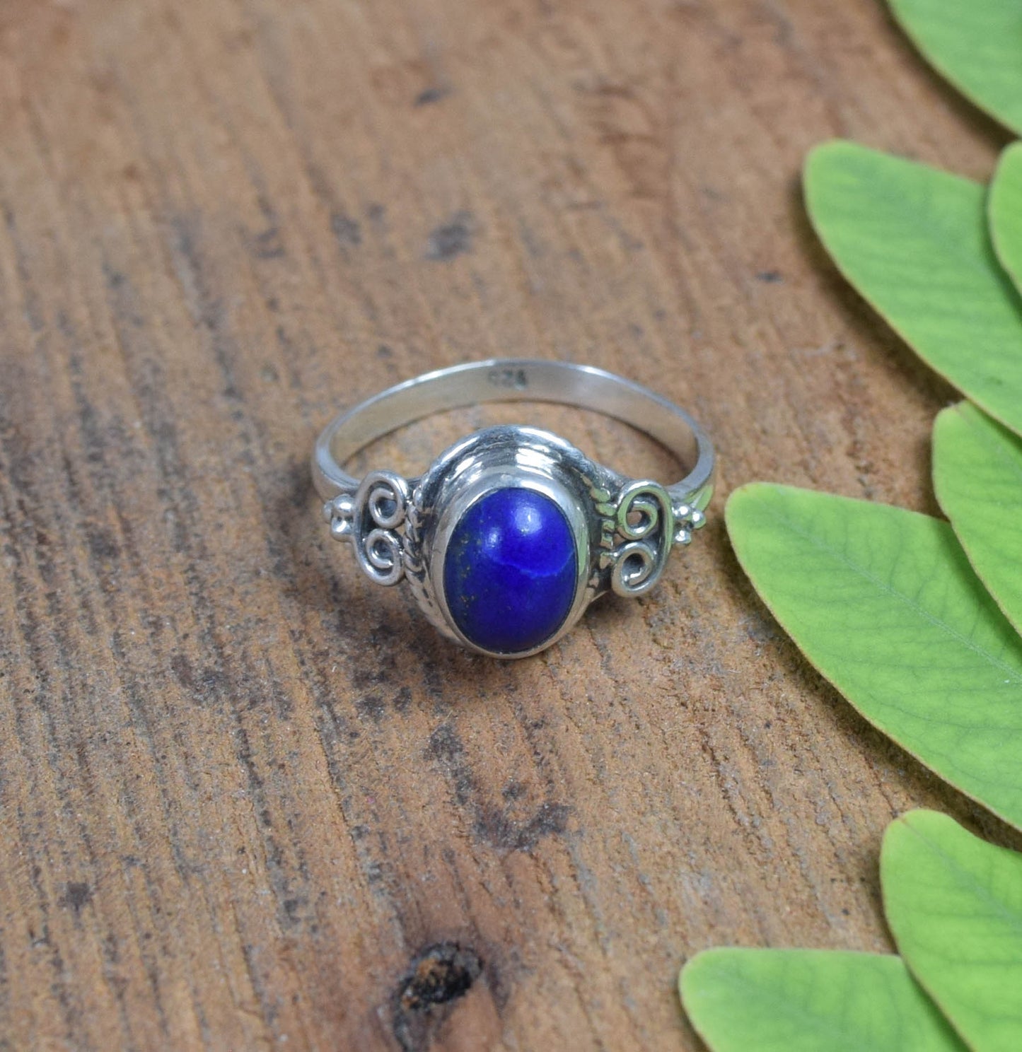 925 Solid Sterling Silver Blue Lapis Lazuli Ring -6 US