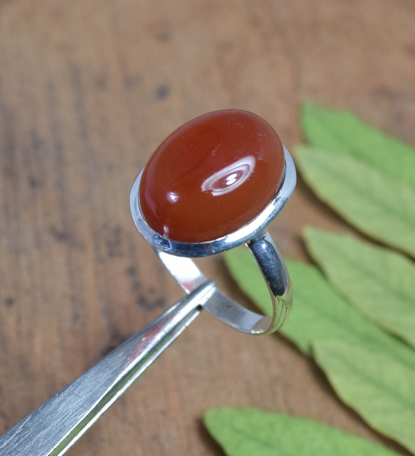 925 Solid Sterling Silver Red Carnelian Ring -10 us