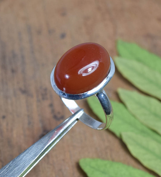 925 Solid Sterling Silver Red Carnelian Ring -10 us