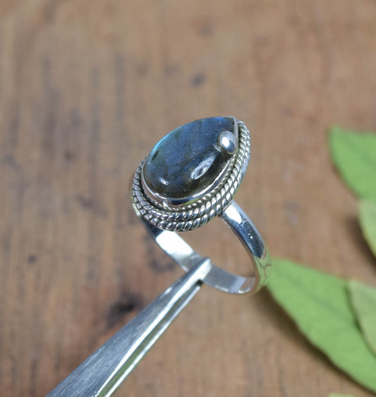 925 Solid Sterling Silver Labradorite Ring -7 us