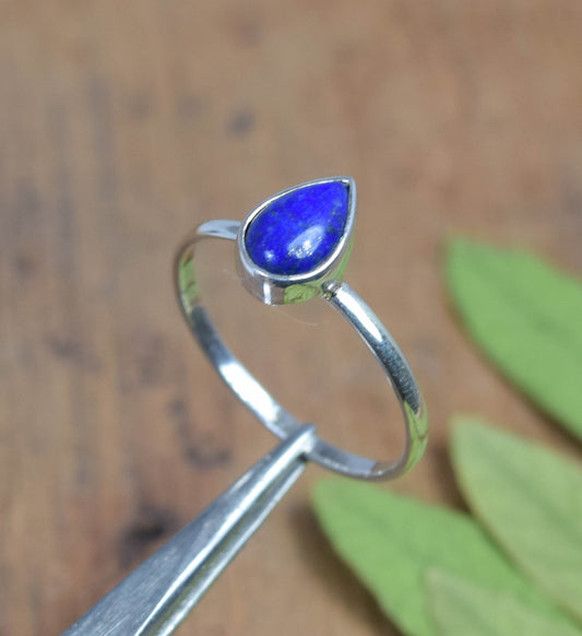 925 Solid Sterling Silver Blue Lapis Lazuli Ring -8 us