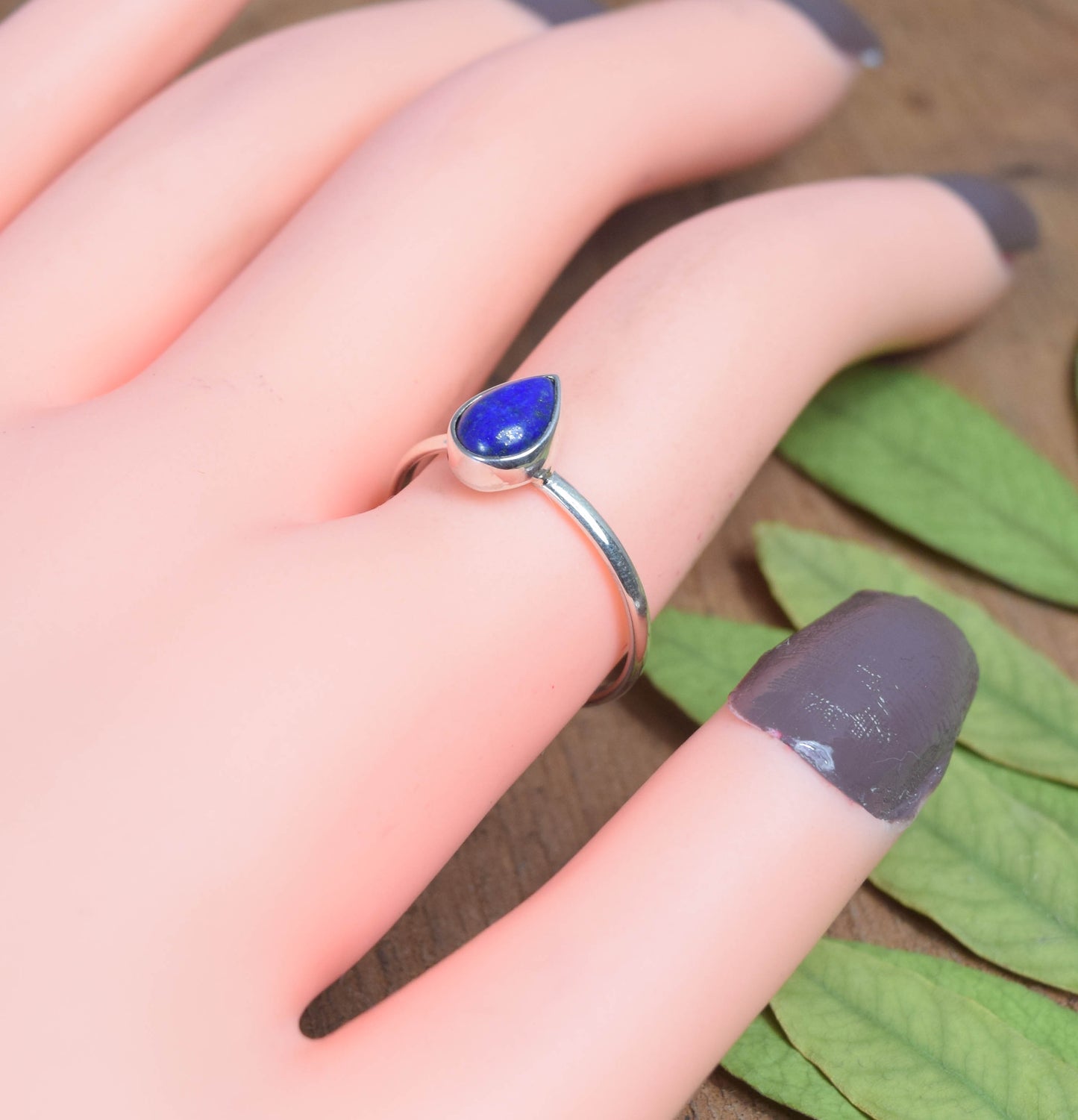 925 Solid Sterling Silver Blue Lapis Lazuli Ring -8 us