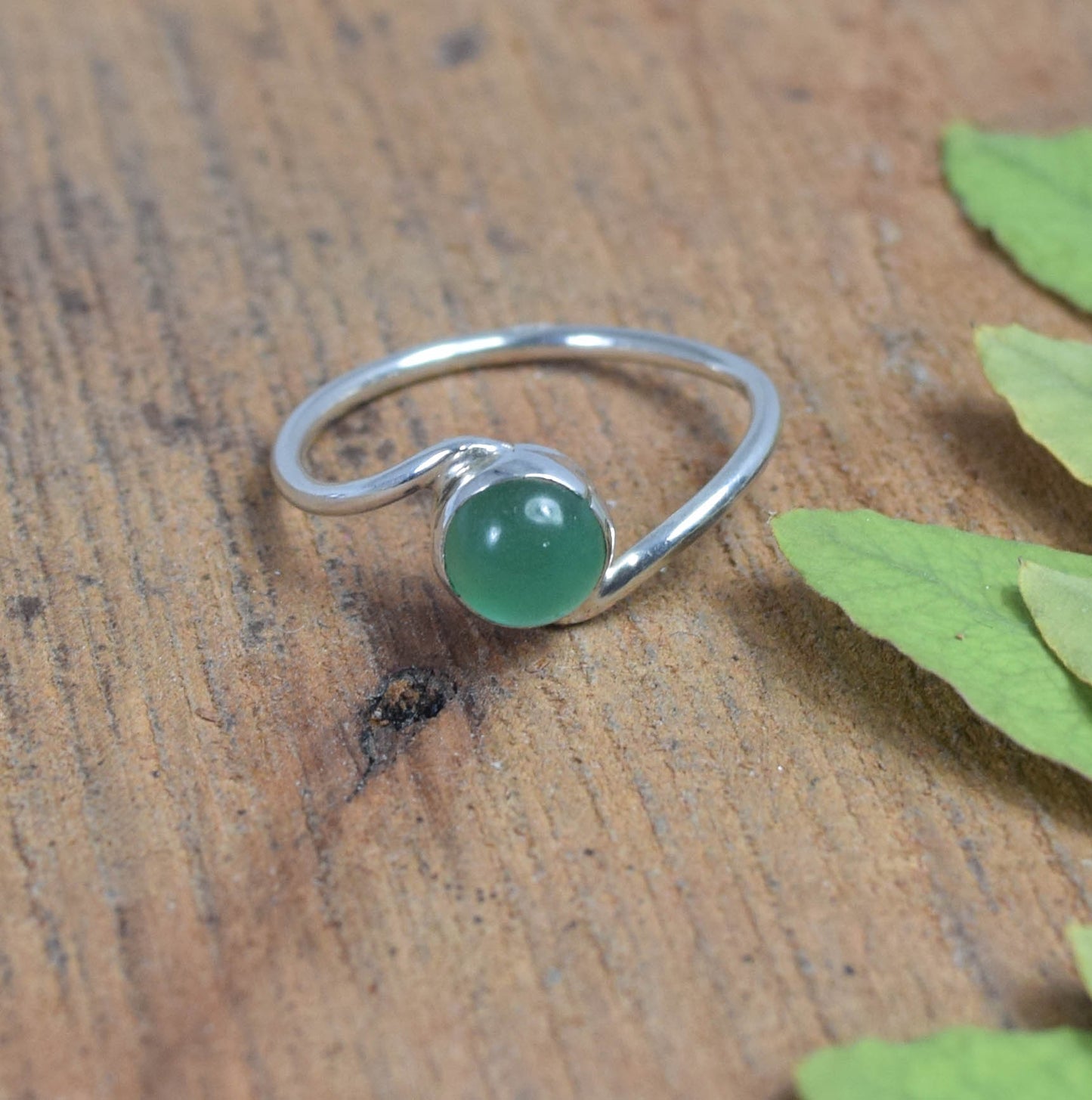 925 Solid Sterling Silver Green Onyx Ring -7 us