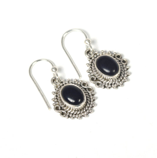 925 Solid Sterling Silver Black Onyx Hook Earring -1 INCH