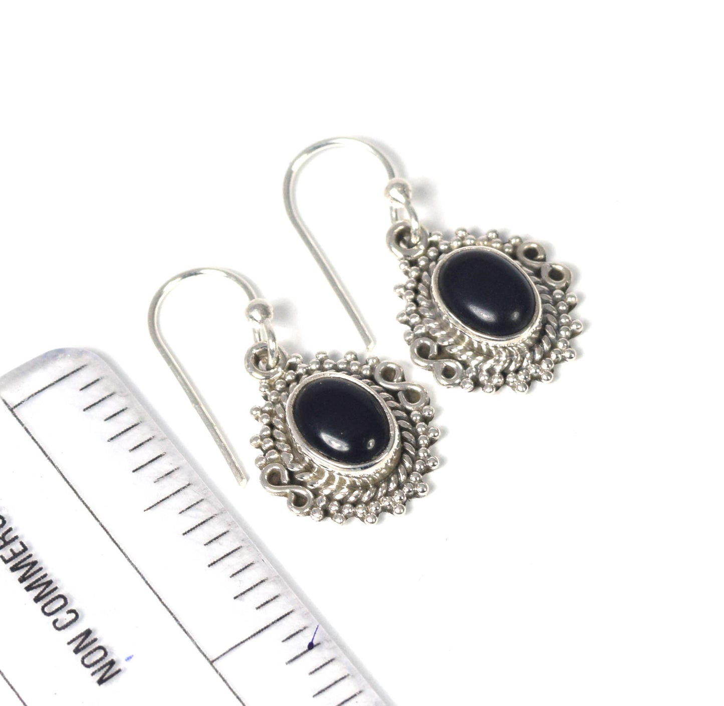 925 Solid Sterling Silver Black Onyx Hook Earring -1 INCH