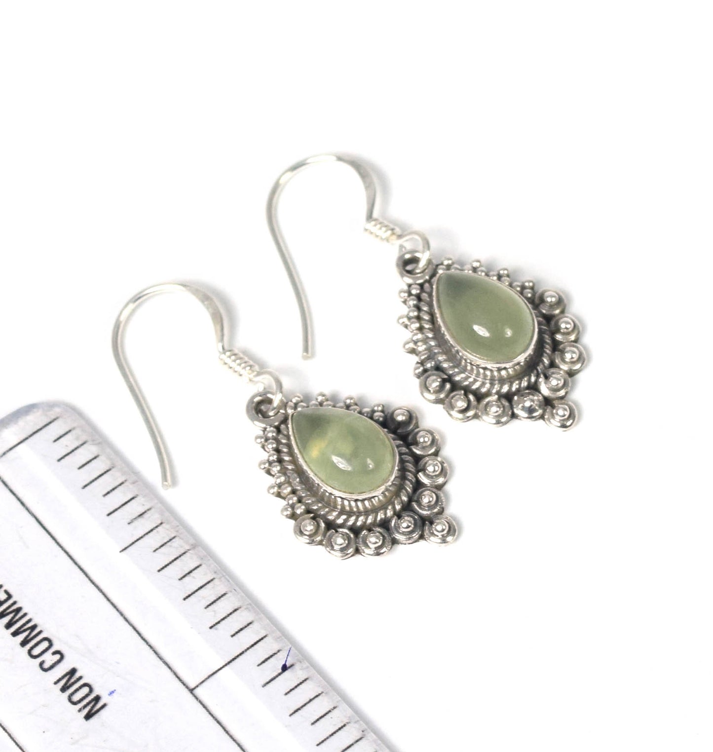 925 Solid Sterling Silver Green Prehnite Hook Earring -1.3 INCH