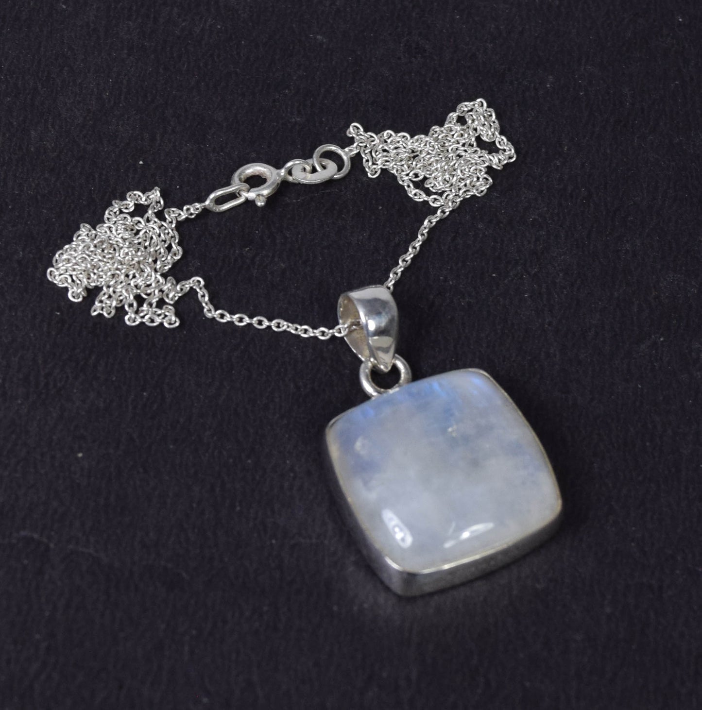 925 Solid Sterling Silver White Rainbow Moonstone Chain Pendant-19.6 INCH