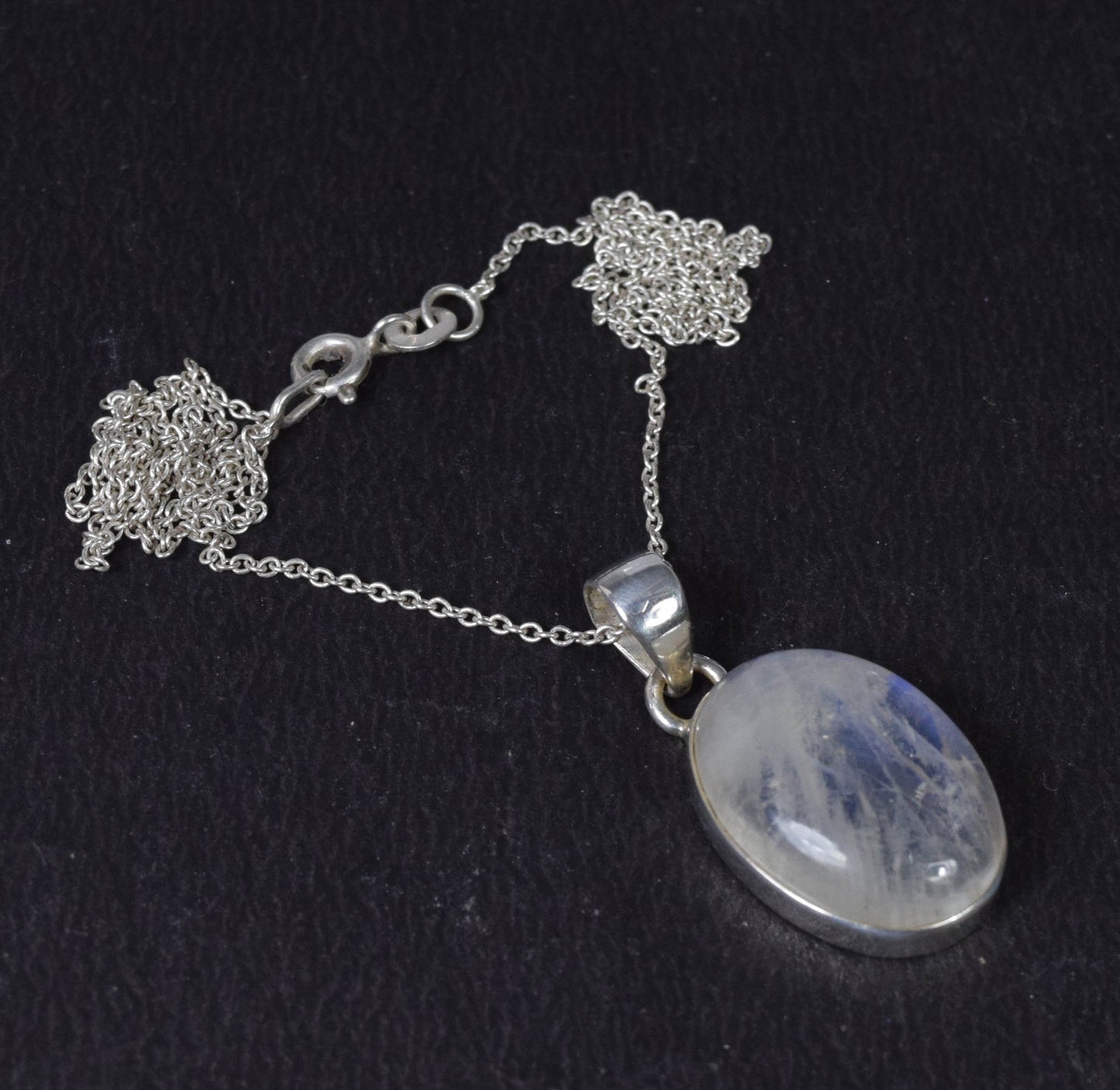 925 Solid Sterling Silver White Rainbow Moonstone Chain Pendant -19.4 INCH