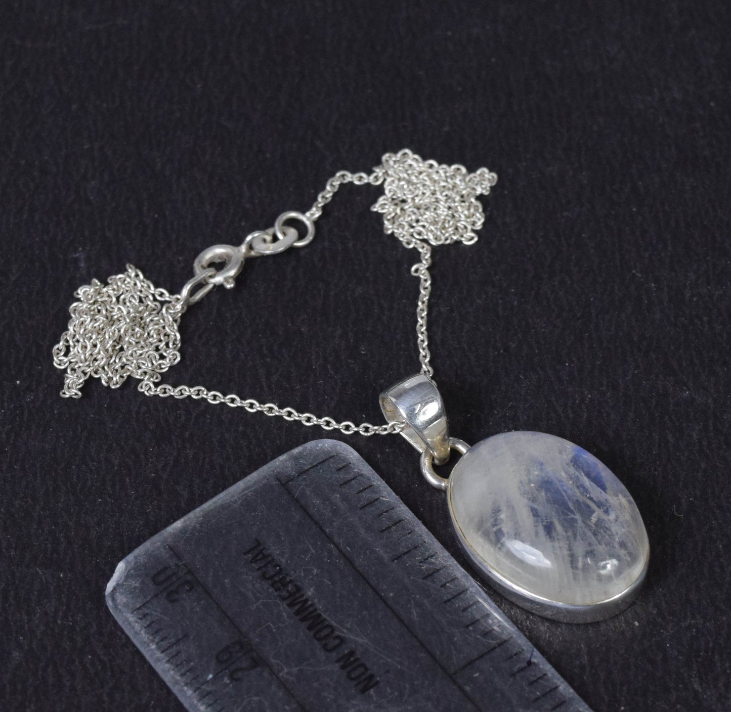 925 Solid Sterling Silver White Rainbow Moonstone Chain Pendant -19.4 INCH
