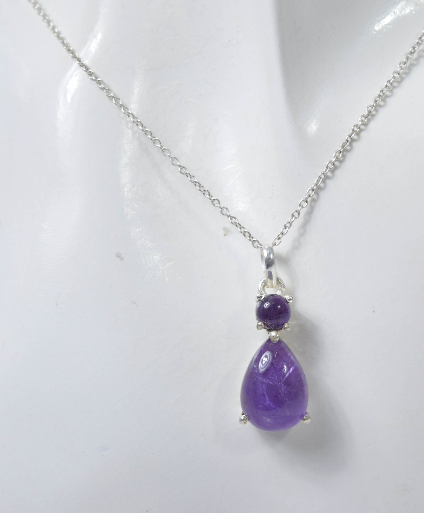 925 Solid Sterling Silver Purple Amethyst Chain Pendant -19 INCH