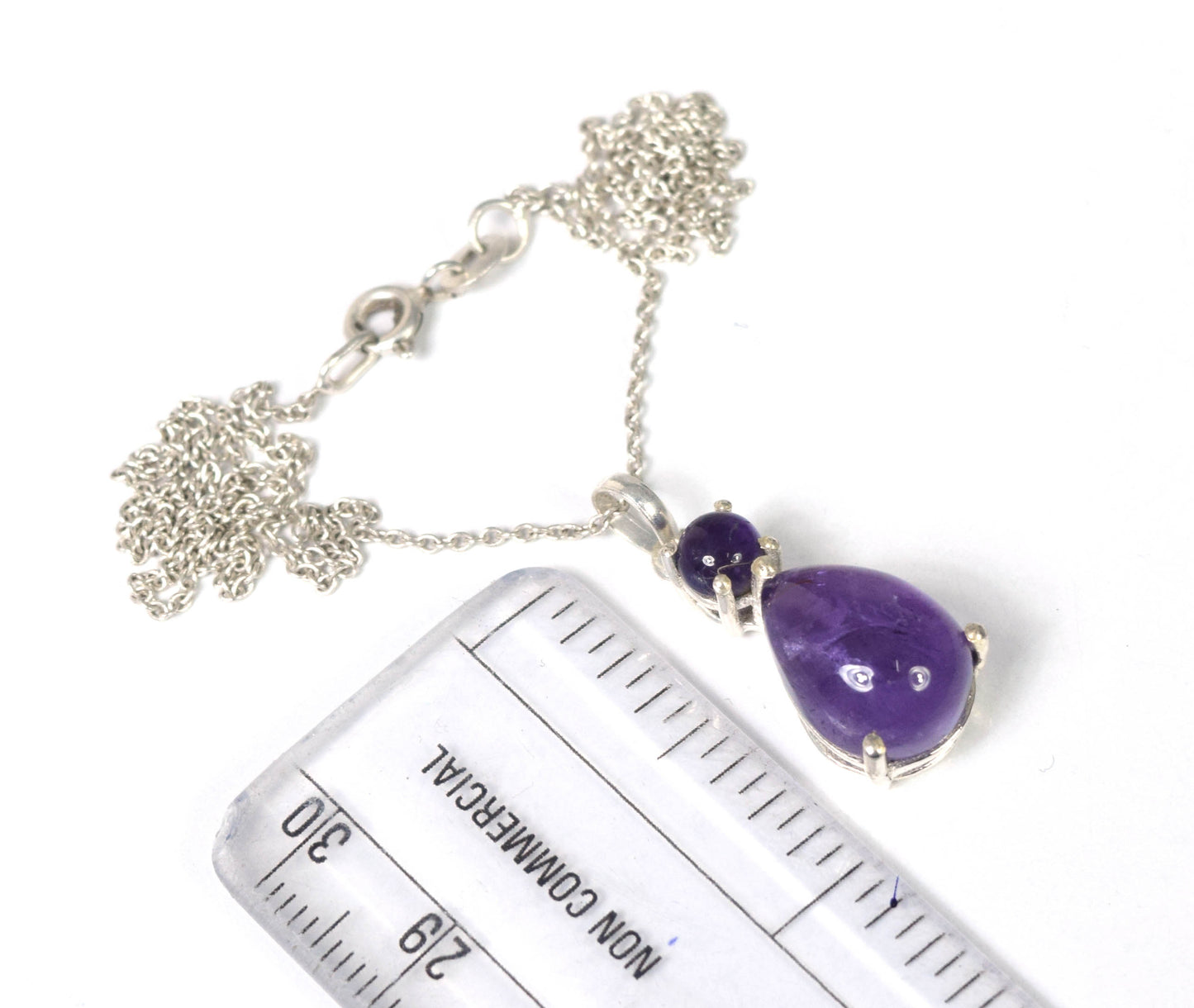 925 Solid Sterling Silver Purple Amethyst Chain Pendant -19 INCH