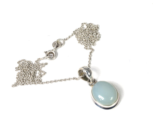 925 Solid Sterling Silver Blue Chalcedony Chain Pendant -18.8 INCH