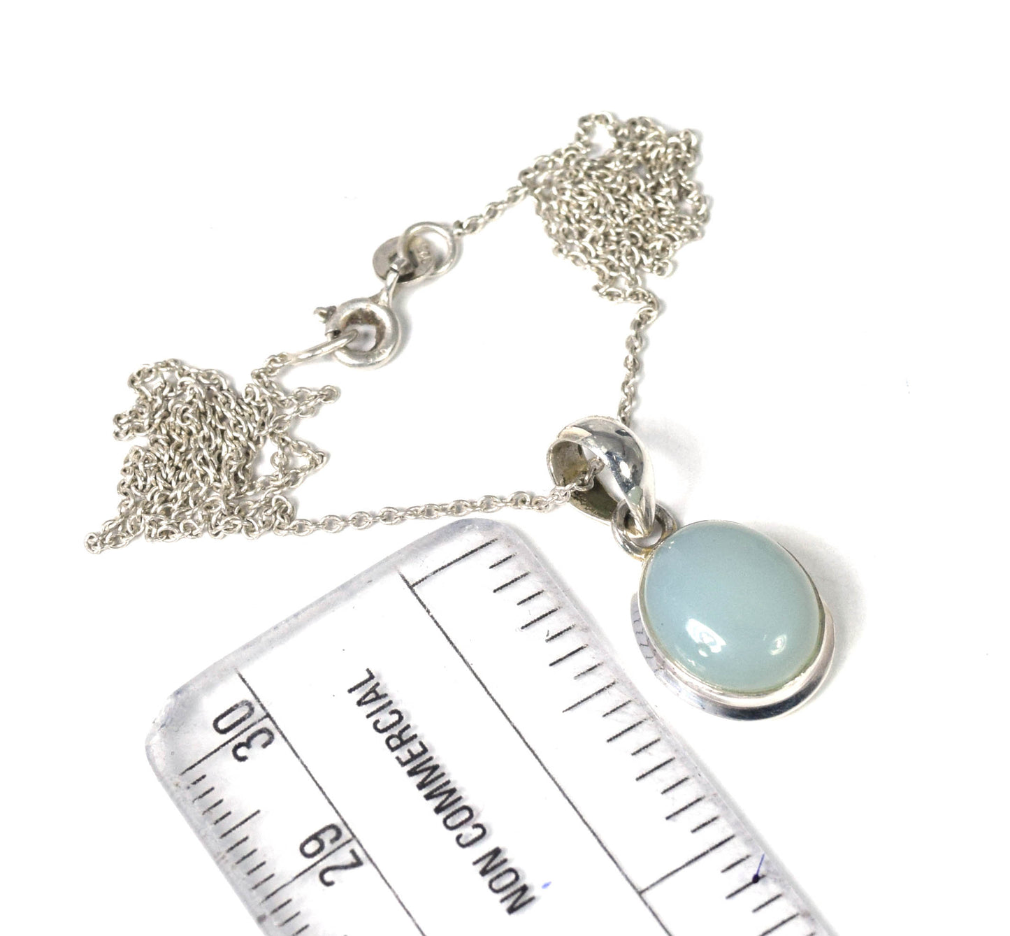 925 Solid Sterling Silver Blue Chalcedony Chain Pendant -18.8 INCH