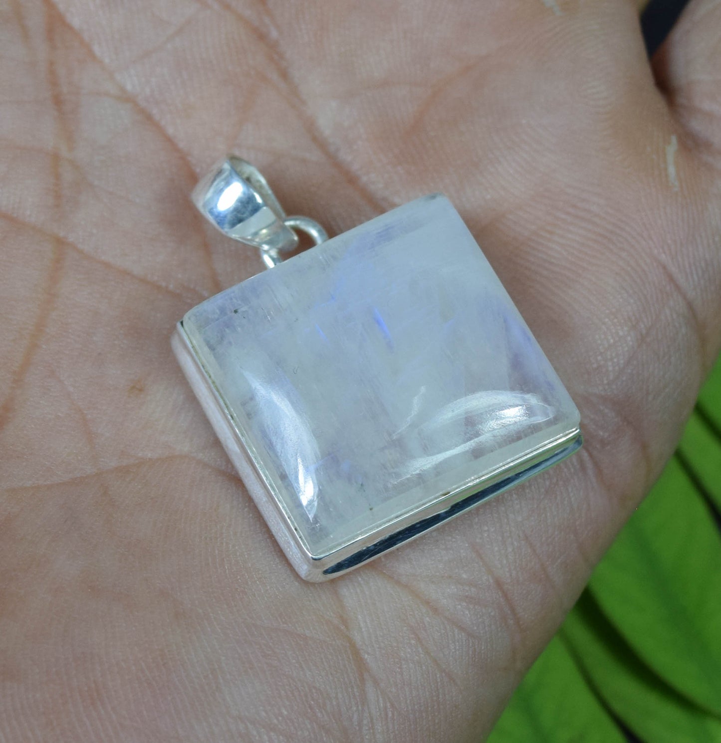 925 Solid Sterling Silver White Rainbow Moonstone Pendant -1.2 INCH