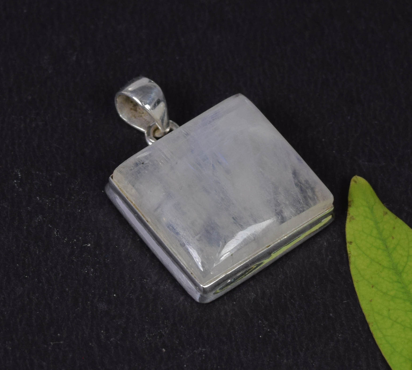 925 Solid Sterling Silver White Rainbow Moonstone Pendant -1.2 INCH