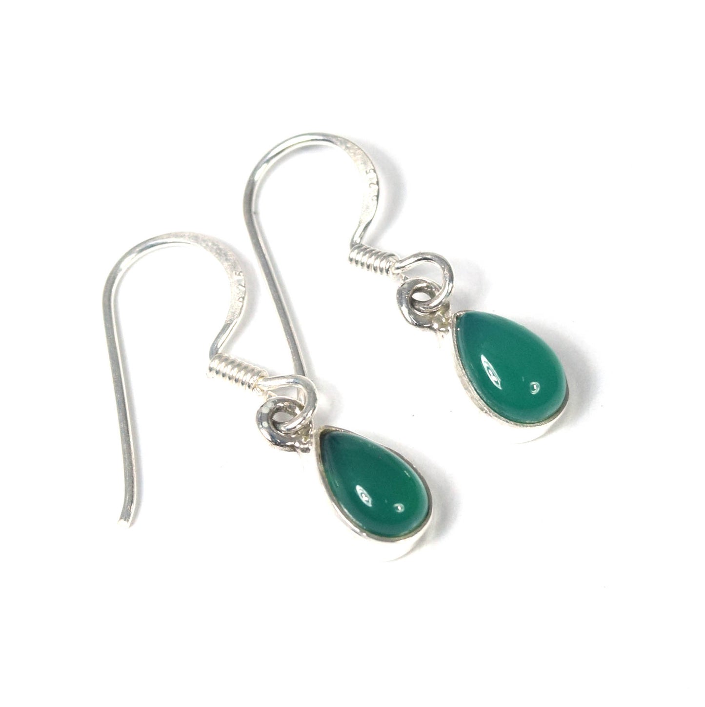 925 Solid Sterling Silver Green Onyx Hook Earring -1 INCH