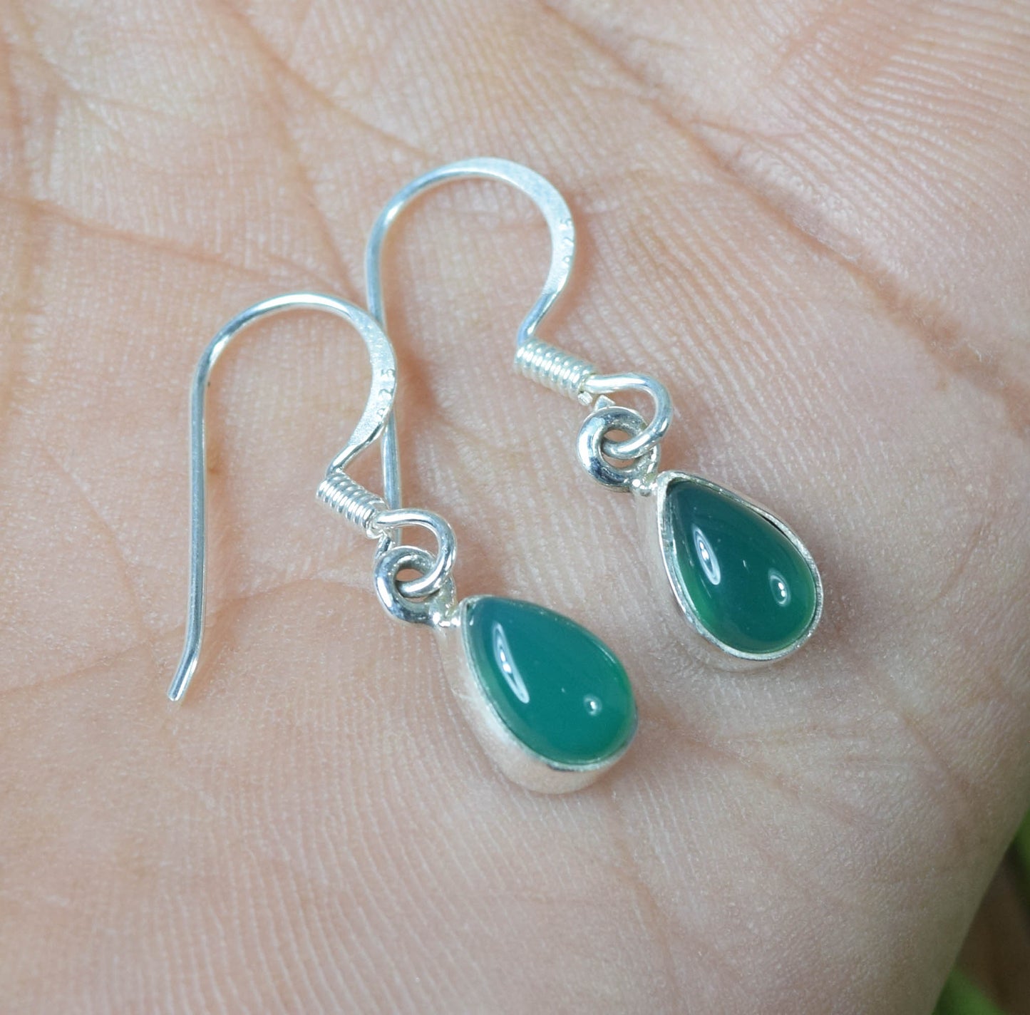 925 Solid Sterling Silver Green Onyx Hook Earring -1 INCH