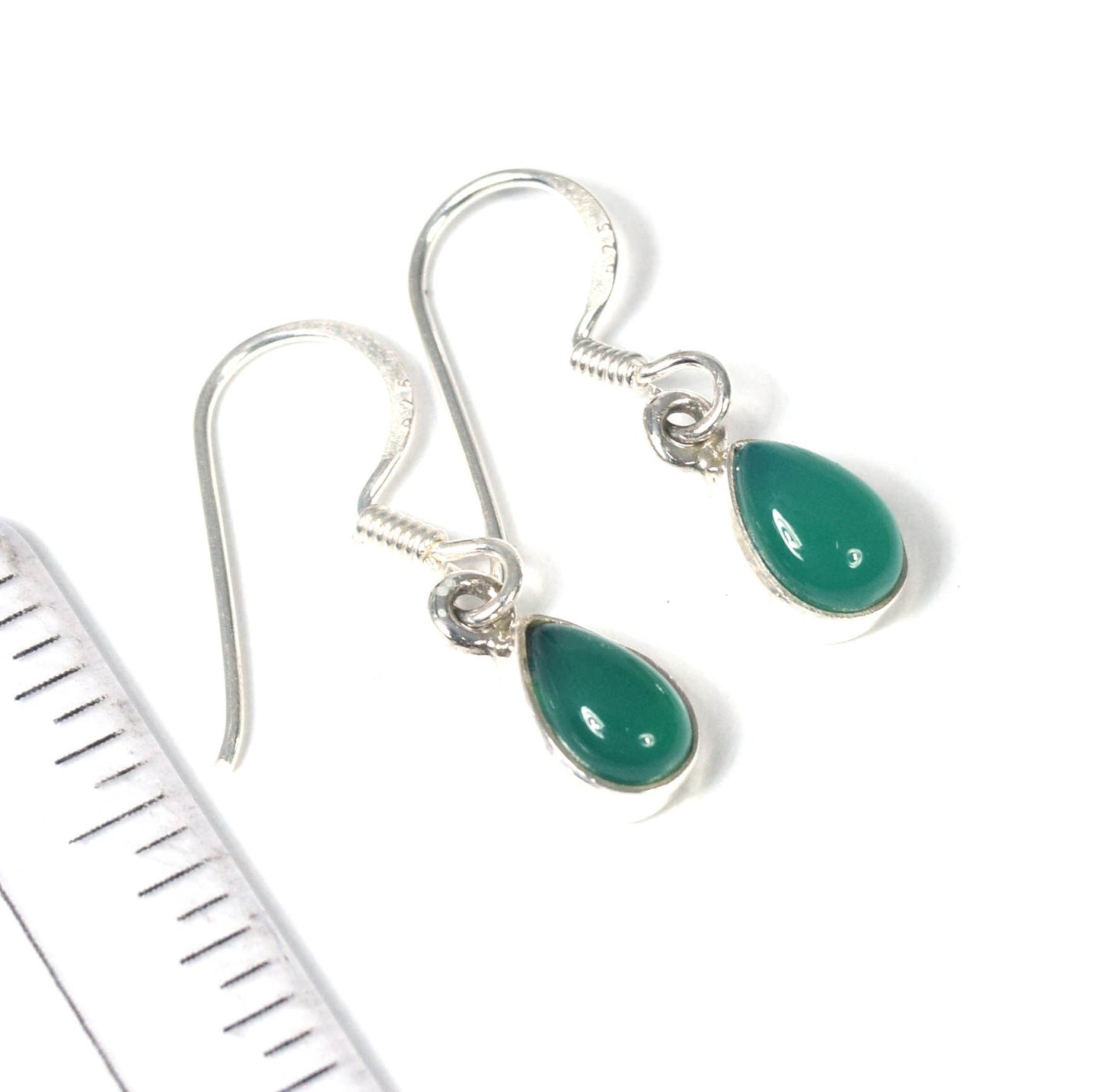 925 Solid Sterling Silver Green Onyx Hook Earring -1 INCH