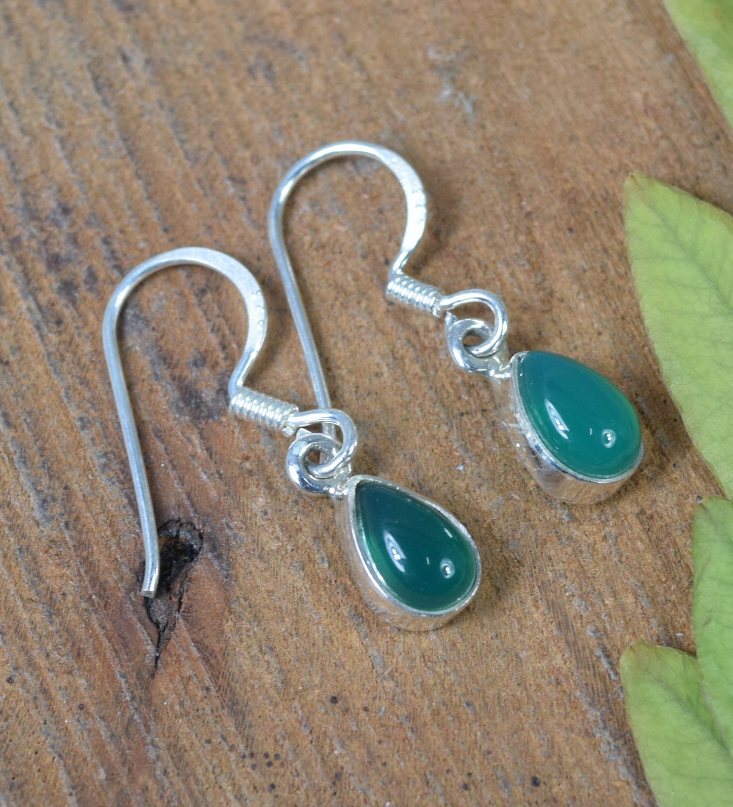 925 Solid Sterling Silver Green Onyx Hook Earring -1 INCH