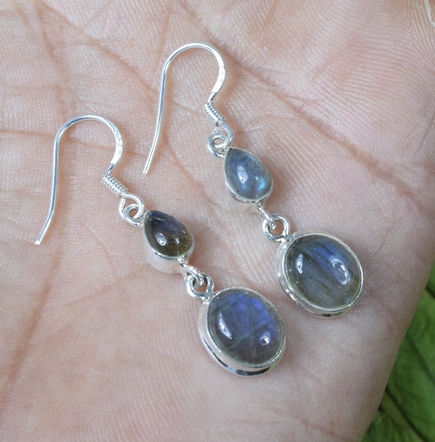925 Solid Sterling Silver Labradorite Hook Earring -1.5 INCH