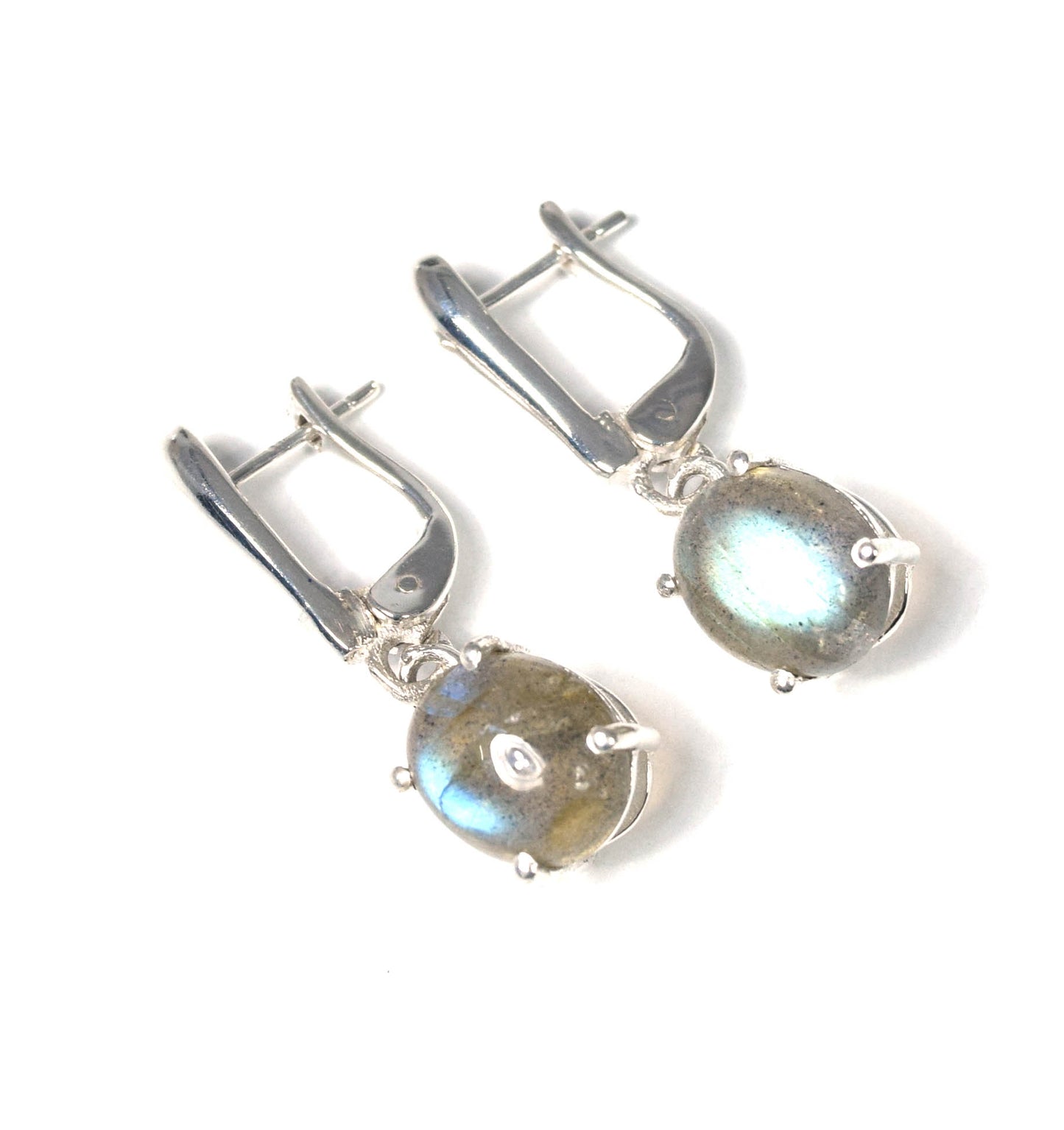 925 Solid Sterling Silver Labradorite Russian Lock Earring -1.2 INCH