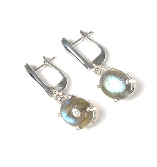 925 Solid Sterling Silver Labradorite Russian Lock Earring -1.2 INCH