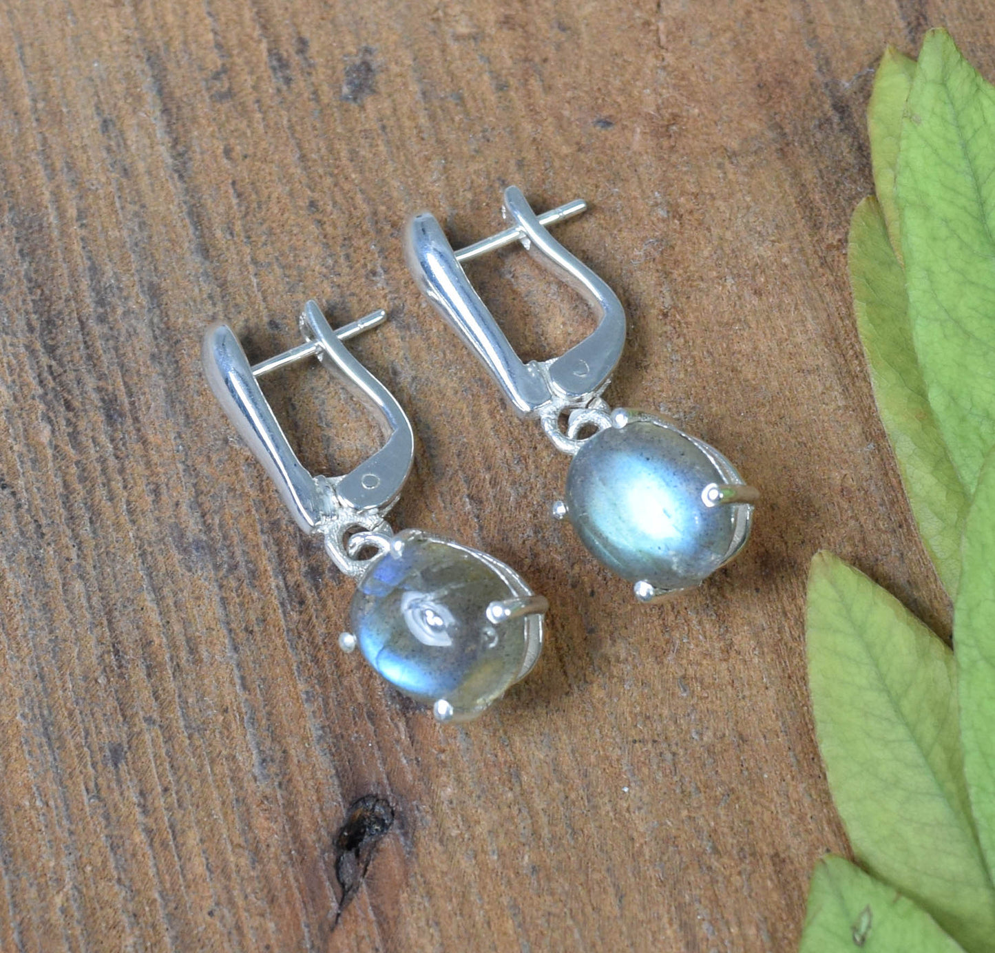 925 Solid Sterling Silver Labradorite Russian Lock Earring -1.2 INCH