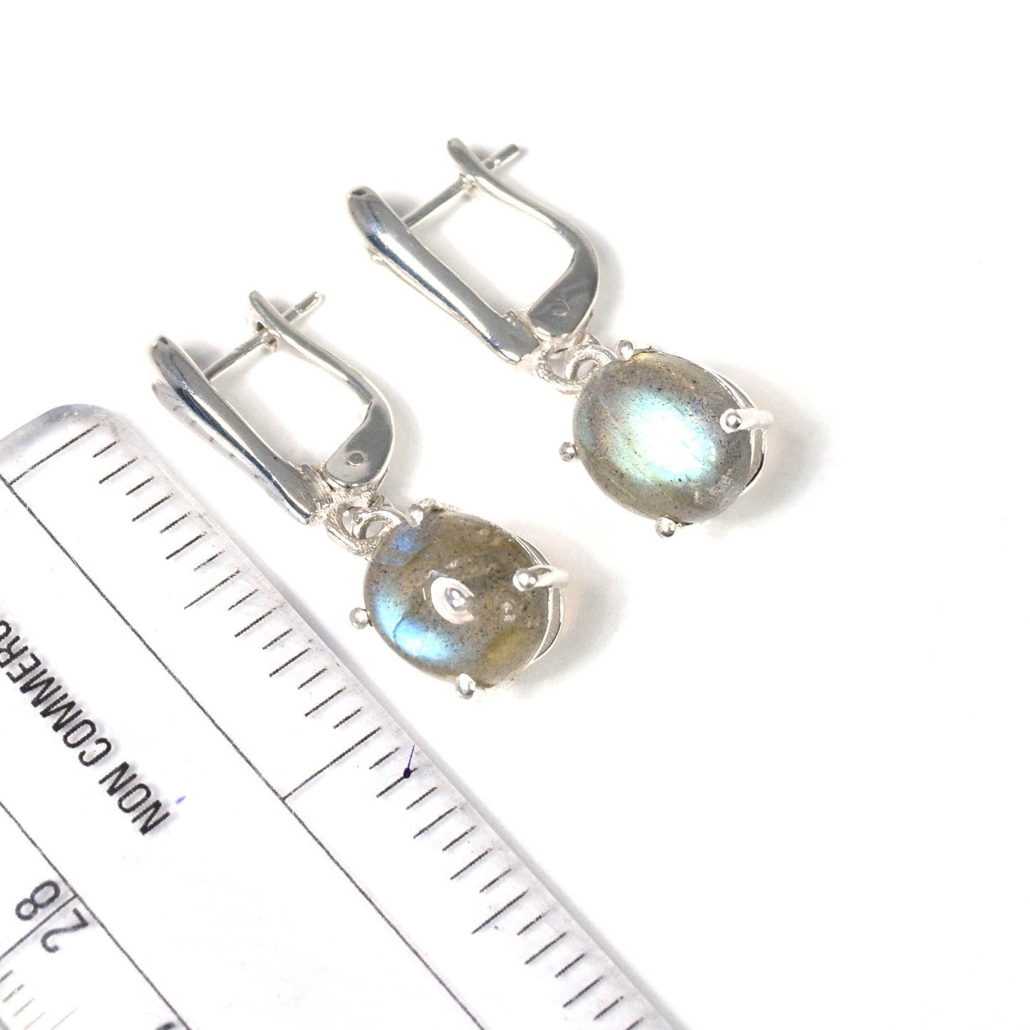 925 Solid Sterling Silver Labradorite Russian Lock Earring -1.2 INCH