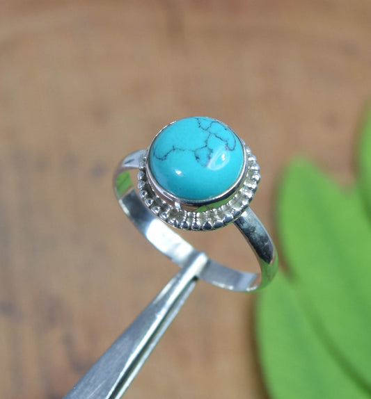 925 Solid Sterling Silver Blue Turquoise Ring -8.5 us