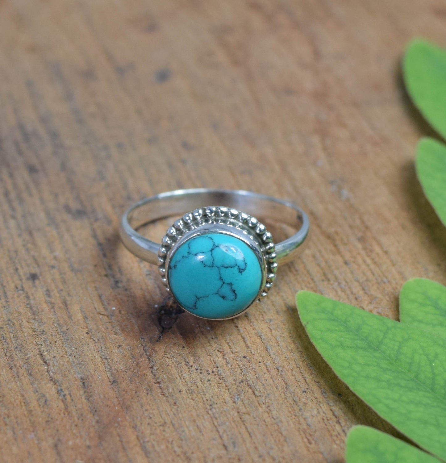 925 Solid Sterling Silver Blue Turquoise Ring -8.5 us