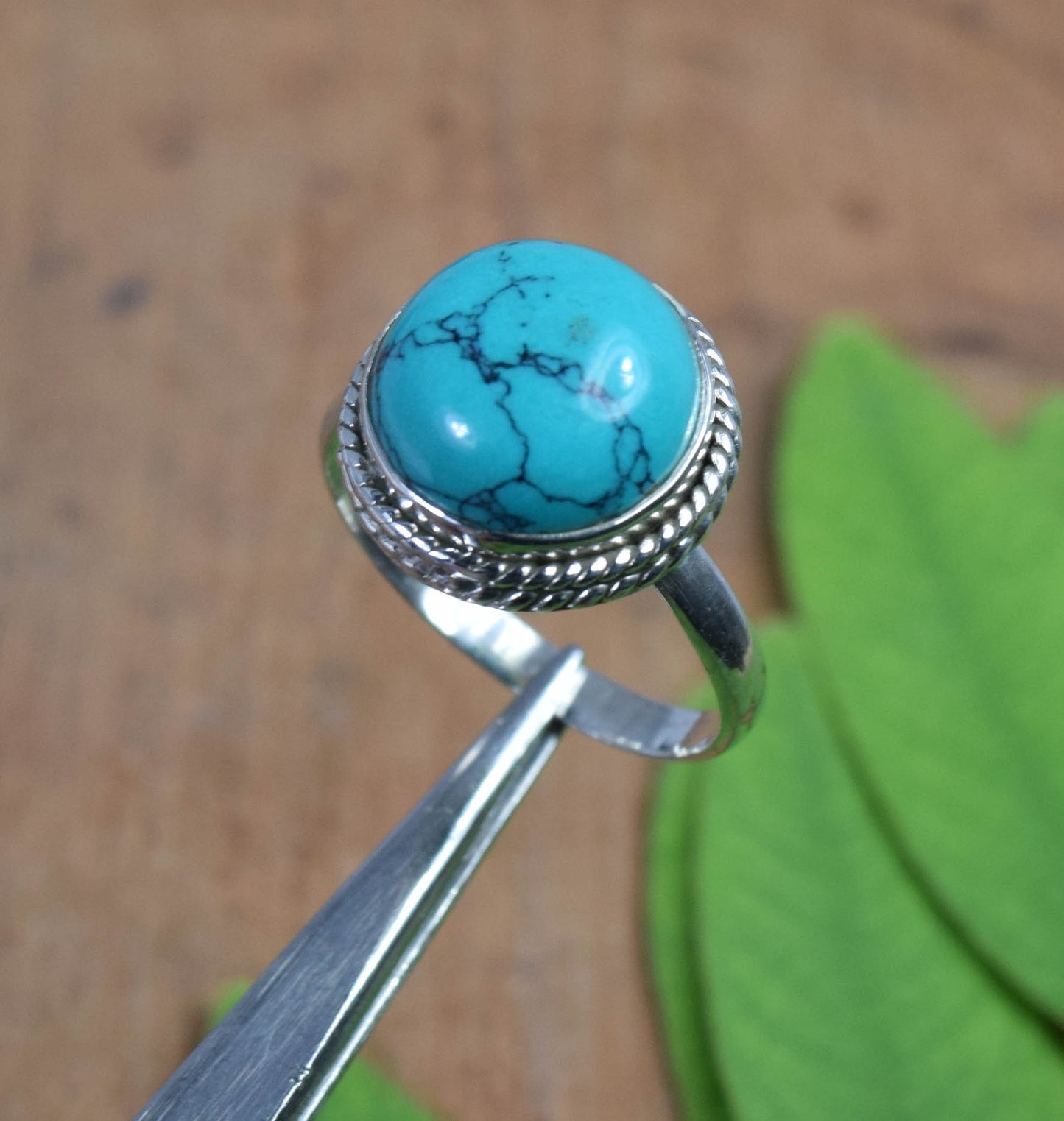 925 Solid Sterling Silver Blue Turquoise Ring -8 us