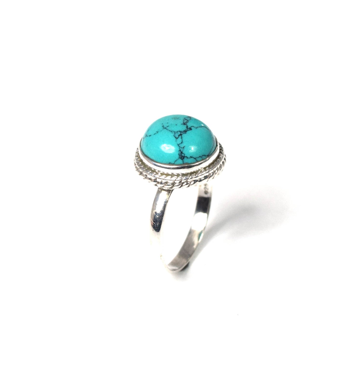 925 Solid Sterling Silver Blue Turquoise Ring -8 us