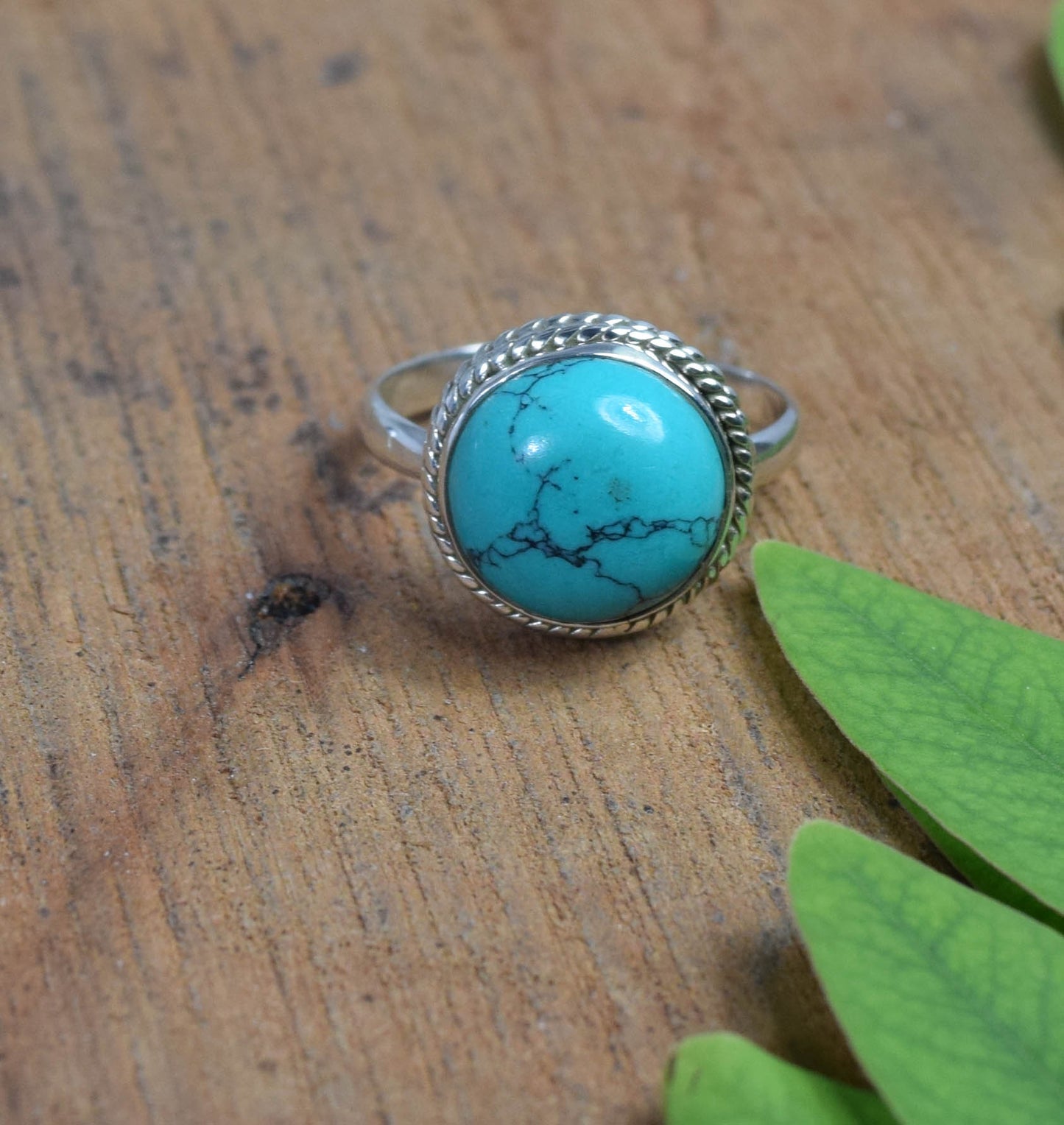 925 Solid Sterling Silver Blue Turquoise Ring -8 us