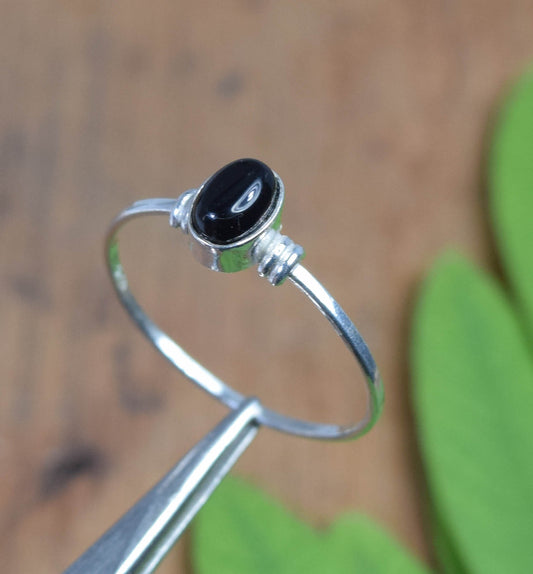 925 Solid Sterling Silver Black Onyx Ring -5 us