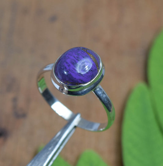 925 Solid Sterling Silver Purple Copper Turquoise Ring -7 us
