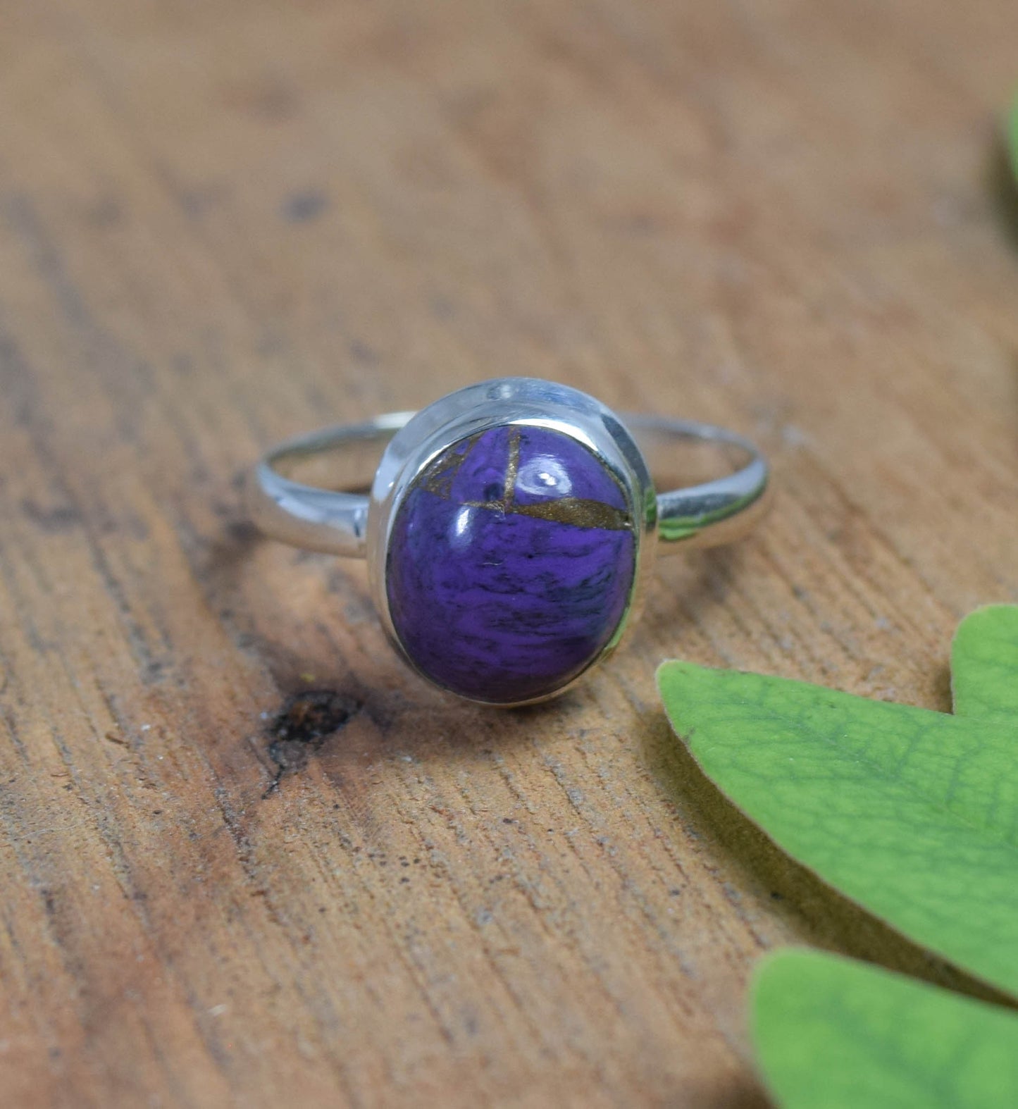 925 Solid Sterling Silver Purple Copper Turquoise Ring -7 us