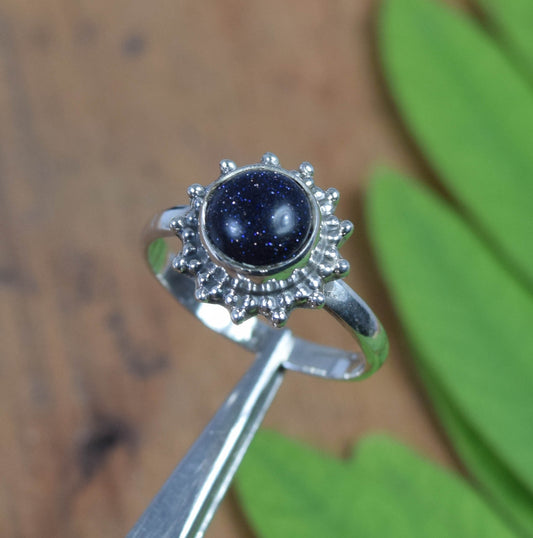 925 Solid Sterling Silver Blue Sunstone Ring -6 us