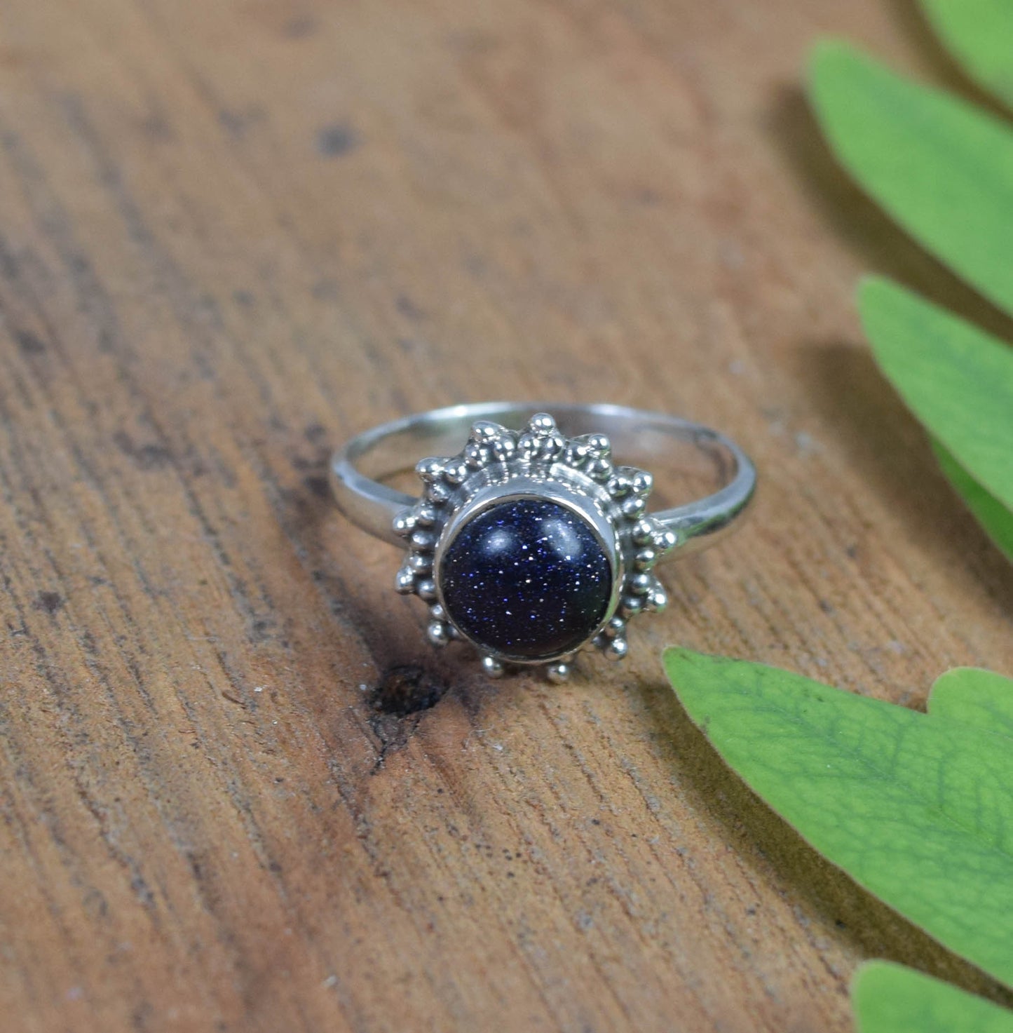 925 Solid Sterling Silver Blue Sunstone Ring -6 us