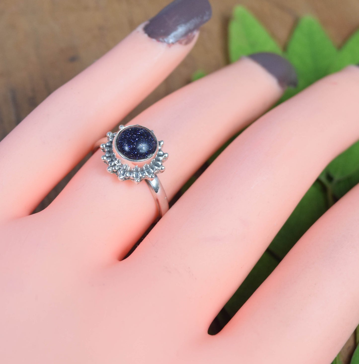 925 Solid Sterling Silver Blue Sunstone Ring -6 us