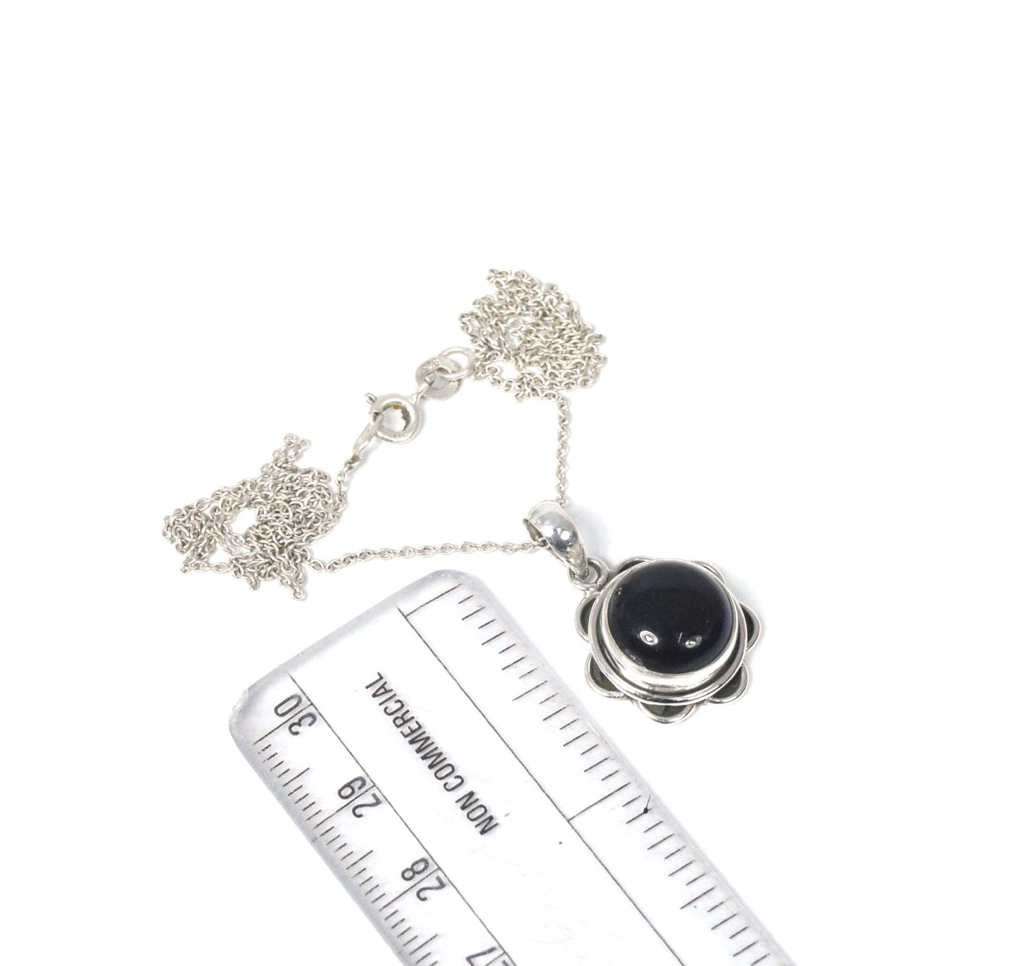 925 Solid Sterling Silver Black Onyx Chain Pendant-19 Inch