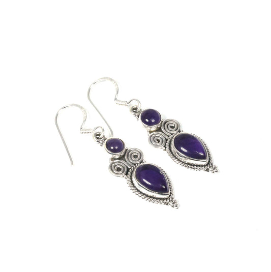 925 Solid Sterling Silver Purple Amethyst Hook Earring-1.6 Inch